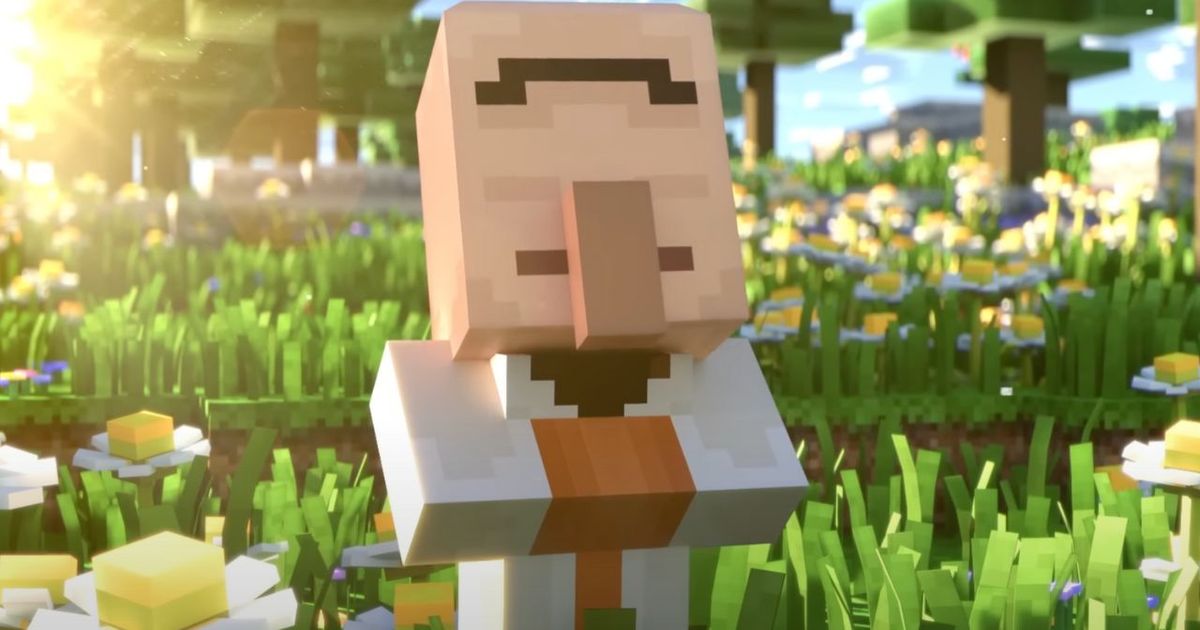 A villager looking up to a sunny sky in Minecraft Legends.
