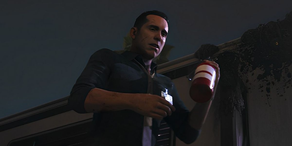 Dead Island 2 Michael holding a fire extinguisher