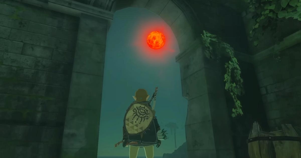 Link looking up at the sun in Zelda Tears of the Kingdom